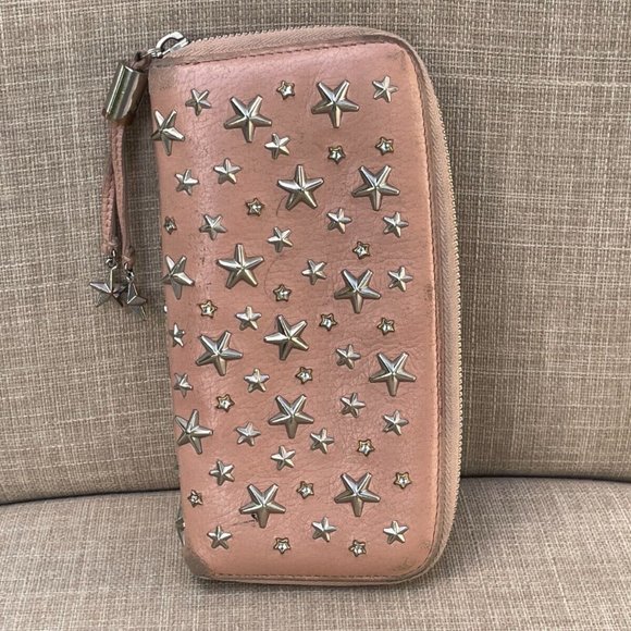 Jimmy Choo Clutch Nellie Star Studded Leather Zip Around Long Wallet Made Italy - Picture 4 of 12